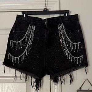 Embellished Black Jean Shorts